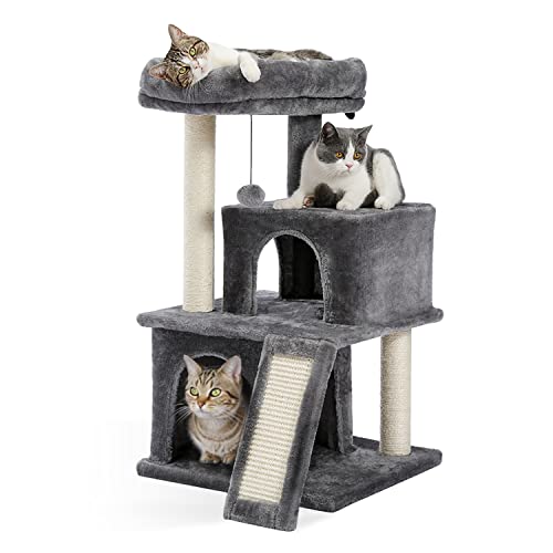 Amazon Brand – Eono Katzenbaum Kratzbaum Kratzbäume Katzenmöbel mit Sisal-Seil Plüsch Liege höhlen Spielhaus Spielzeug für Katzen Grau
